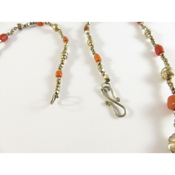 Antique Gold Vermeil Coral Necklace, Silver Faceted Beads, 20.5", Handmade - Picture 8 of 9